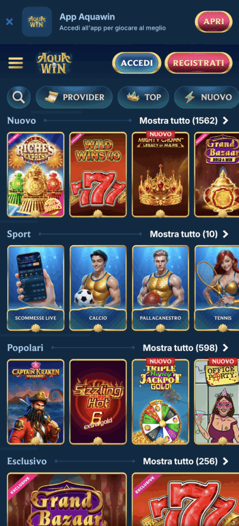 AquaWin mobile casino  Italia 2025