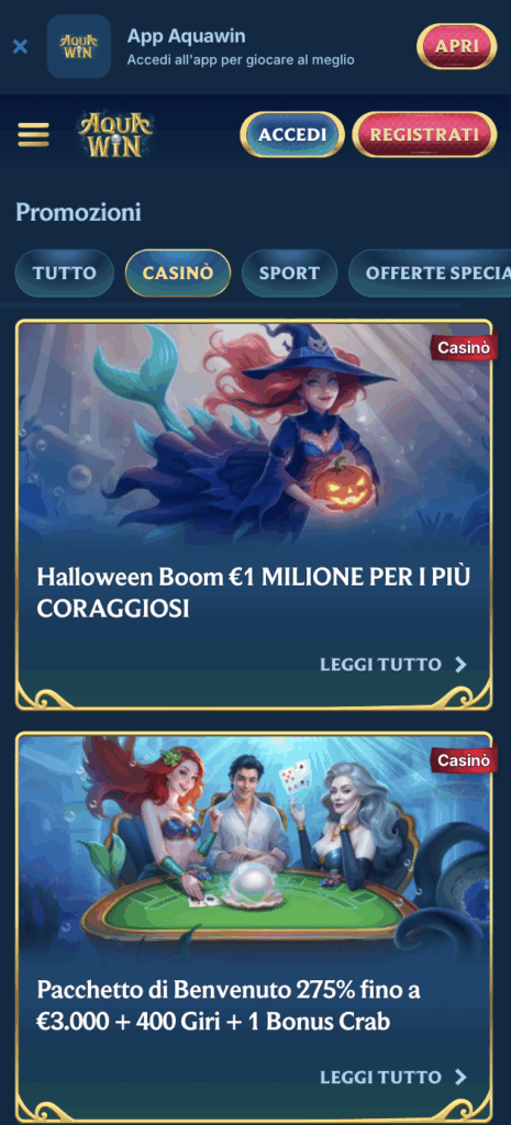 aquawin mobile casino promozioni